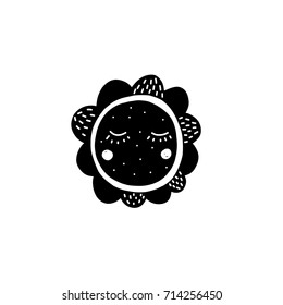 Vector illustration kids fun sun flower scandinavian style for print, decor, textile, poster, card, t-shirt, bag.
