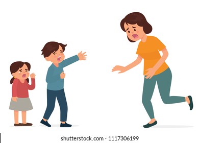 vector illustration of kids get force to separate from his mother. 