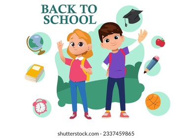Una ilustración vectorial del concepto de niños que vuelven a la escuela