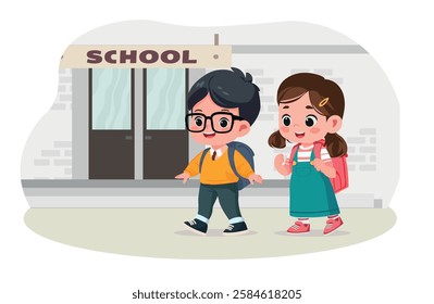 Vector Illustration Of Kids Going To School