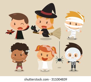 Vector. Illustration. Kids and Halloween.