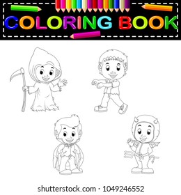 vector illustration of kids halloween coloring book