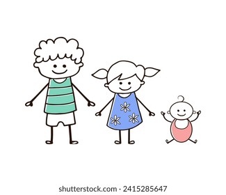 Vector illustration of kids line doodle style offset colour