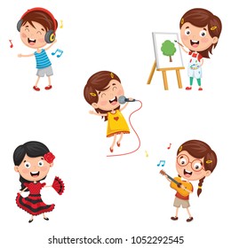 Vector Illustration Of Kids Making Art Performance