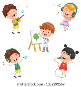 Vector Illustration Of Kids Making Art Performance