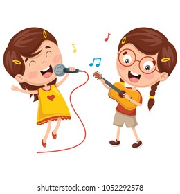 Vector Illustration Of Kids Making Art Performance