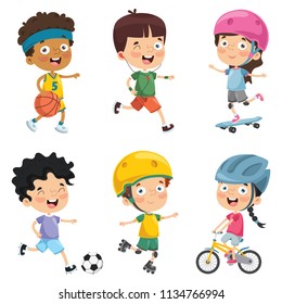 Vector Illustration Of Kids Making Sport	