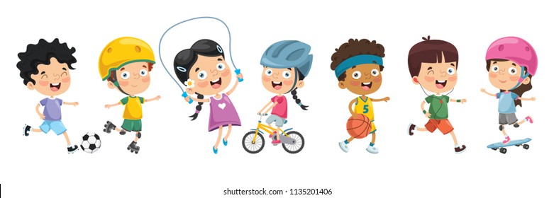 Vector Illustration Of Kids Making Sport