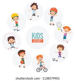 Vector Illustration Of Kids Making Sport