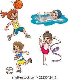 Vector Illustration Of Kids Making Sport