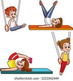 Vector Illustration Of Kids Making Sport