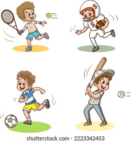 Vector Illustration Of Kids Making Sport