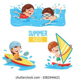 Vector Illustration Of Kids Making Water Sports