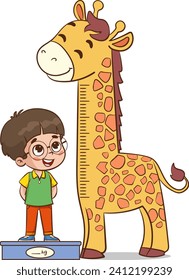 vector illustration of kids measure height for grow progress.Cartoon growth progress of cute boys and girls tall animals, childish pediatric inch height measurements