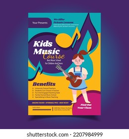 Vector Illustration of Kids Music Course Flyer, Poster