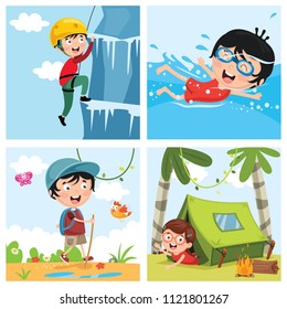 Vector Illustration Of Kids At Nature