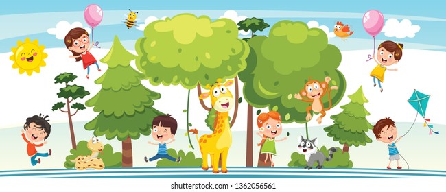 Vector Illustration Of Kids Nature Concept