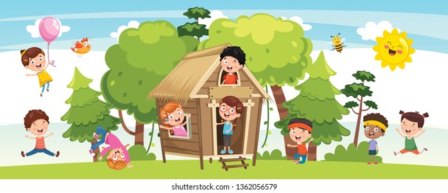Vector Illustration Of Kids Nature Concept