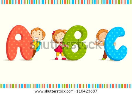 vector illustration of kids peeping behing ABC
