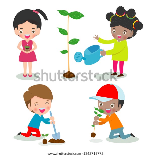 Vector Illustration Kids Planting Park Children Stock Vector (Royalty ...