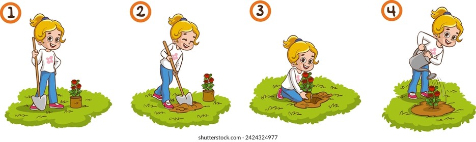 ilustración vectorial de niños plantando árboles en el jardín