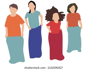 Vector Illustration Of Kids Play Sack Race Game Jumping And Hoping