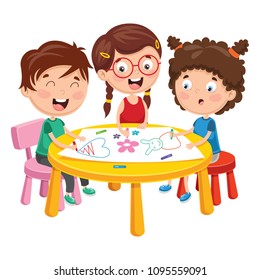 Vector Illustration Of Kids Playing