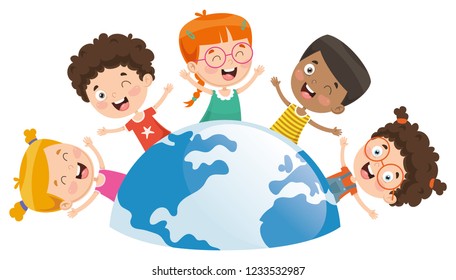 Vector Illustration Of Kids Playing Around The World