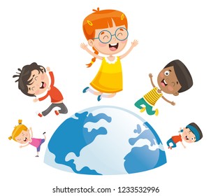 Vector Illustration Of Kids Playing Around The World