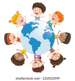 Vector Illustration Of Kids Playing Around The World