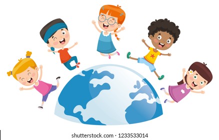 Vector Illustration Of Kids Playing Around The World