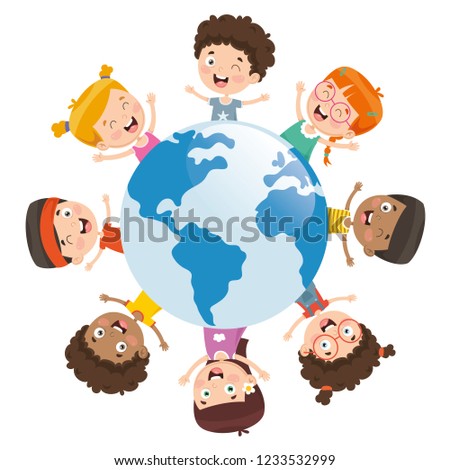 Vector Illustration Of Kids Playing Around The World
