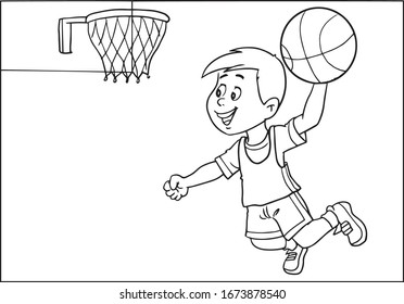 Vector Illustration Of Kids Playing Basketball