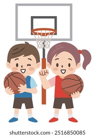 Vector illustration of kids playing basketball