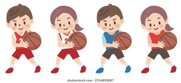 Vector illustration of kids playing basketball