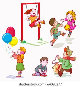 vector illustration, kids playing, cartoon concept, white background.