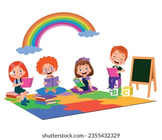 Vector Illustration Of Kids Playing in the clasroom