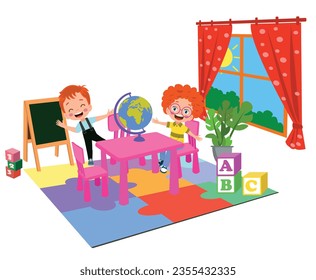 Vector Illustration Of Kids Playing in the clasroom