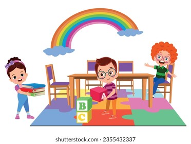 Vector Illustration Of Kids Playing in the clasroom