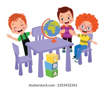 Vector Illustration Of Kids Playing in the clasroom