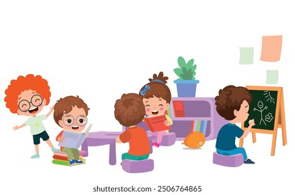 Vector Illustration Of Kids Playing in the clasroom