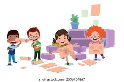 Vector Illustration Of Kids Playing in the clasroom