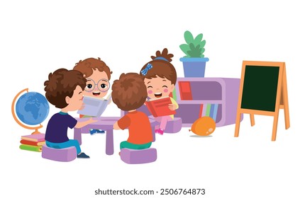 Vector Illustration Of Kids Playing in the clasroom