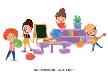 Vector Illustration Of Kids Playing in the clasroom