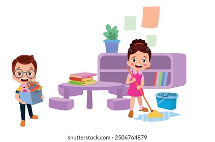 Vector Illustration Of Kids Playing in the clasroom