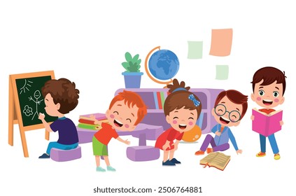 Vector Illustration Of Kids Playing in the clasroom