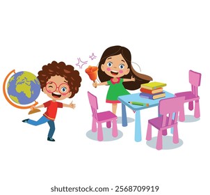 Vector Illustration Of Kids Playing in the clasroom