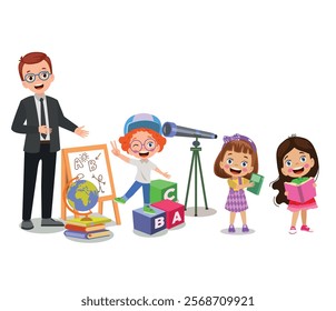 Vector Illustration Of Kids Playing in the clasroom