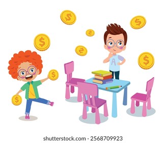 Vector Illustration Of Kids Playing in the clasroom