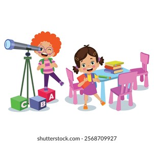 Vector Illustration Of Kids Playing in the clasroom